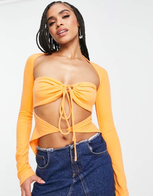 mustard yellow long sleeve crop top