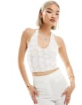 [The Kript] The Kript halter neck rose top in white XXS WHITE