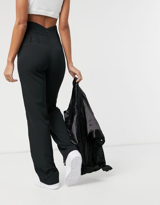 The Kript high waist corset detail flare trousers with reflective