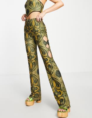 The Kript high waisted slim fit trousers in retro print with ring detail co-ord - ASOS Price Checker