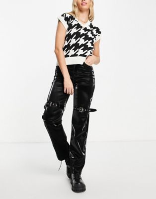 The Kript high waisted straight leg jeans with faux leather & buckle detailing