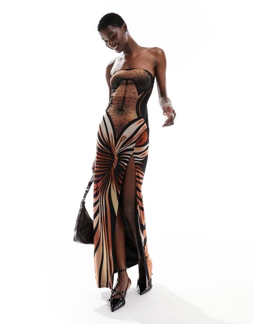 maxi illusion dress Women's Muse Illusion Gathering Maxi Dress Customize Black MEAN BLVD