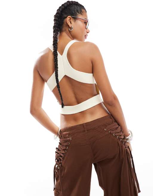 The Kript Kenna vest top with brown buckle detailing in white