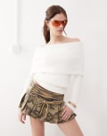 [The Kript] The Kript low rise micro mini skirt with tie front detail in camo print-Multi XL CAMO