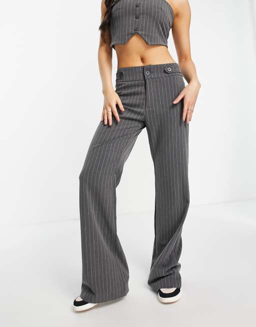 Strap Detail Pinstripe Fit and Flare Leggings - Grey