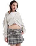 [The Kript] The Kript micro mini pleated skirt with double belt in check-Multi L MULTI