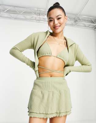 The Kript mini flippy skirt in rib pistachio (part of a set)
