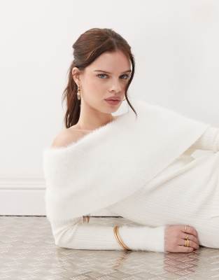 THE KRIPT OFF-SHOULDER MINI DRESS WITH FAUX FUR CUFFS AND FOLD OVER 