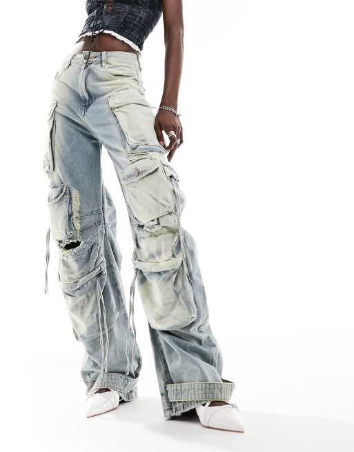 The Kript vintage style mom jeans with distressing and cross over