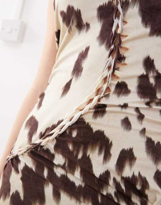 The Kript slinky high neck asymmetric maxi dress in cow print