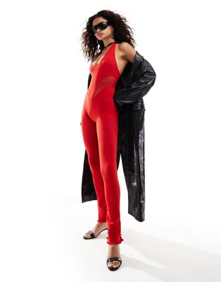 The Kript super stretch halter catsuit with cut out detail in