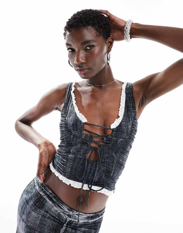 The Kript tie front frill detail corset style top in multi | ASOS