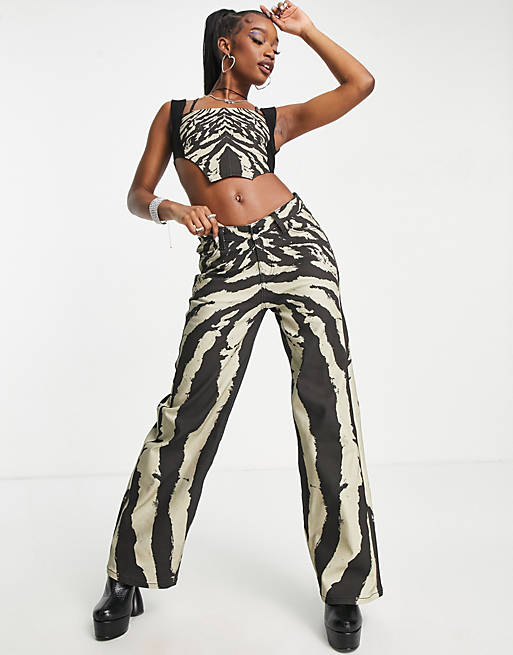 The Kript v waist baggy jeans in abstract zebra - part of a set