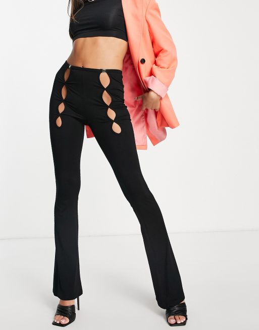 The Kript Y2K high waisted flare pants with cut out detail - part