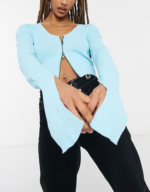 The Kript zip front knitted crop cardigan co-ord