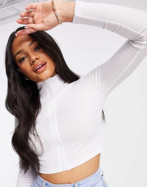 White zip 2025 up crop top