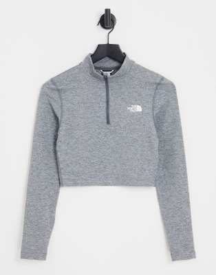 The North Face 1/4 zip cropped long sleeve t-shirt in gray