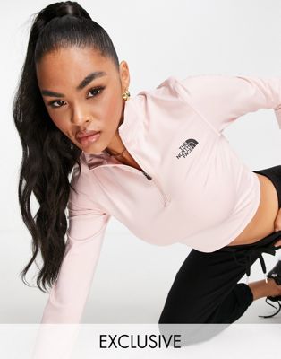 The North Face 1/4 zip cropped long sleeve t-shirt in pink Exclusive at ASOS - ASOS Price Checker