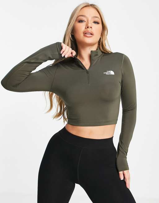 The Face 1/4 zip cropped sleeve top in khaki Exclusive at | ASOS