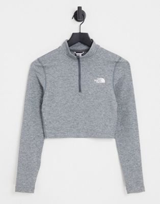 The North Face 1/4 zip fitted cropped long sleeve top in dark grey