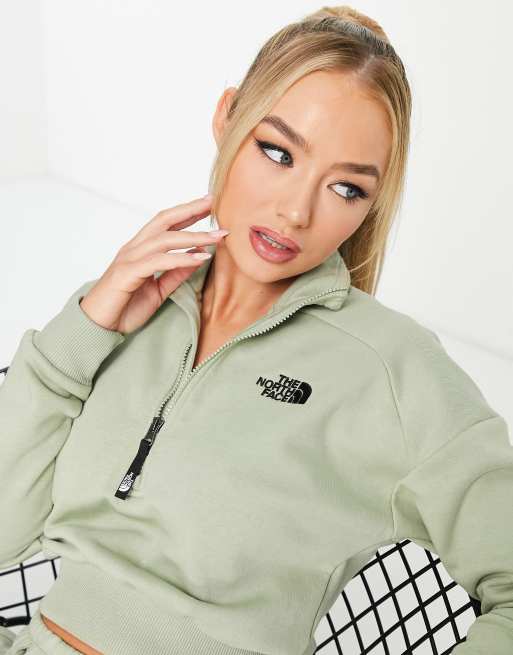 north face green half zip fleece