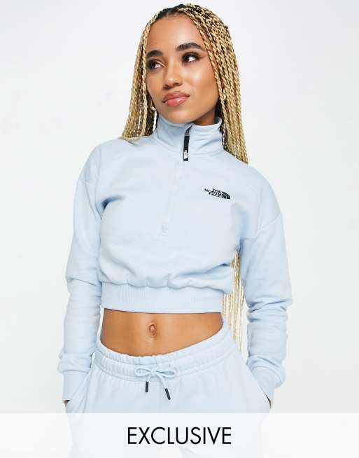 The North Face Cropped 1/4 Zip Sherpa Fleece In Blue Exclusive At ASOS for  Women