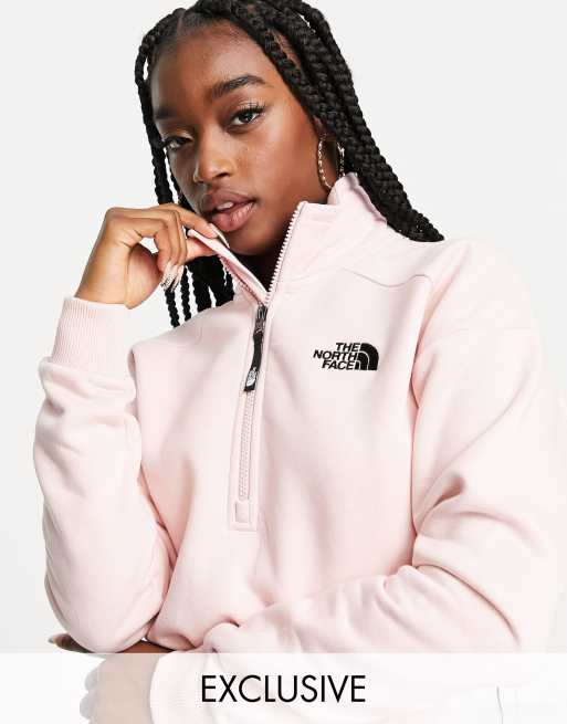 The North Face Glacier 1/4 zip wide neck fleece in pink Exclusive at ASOS