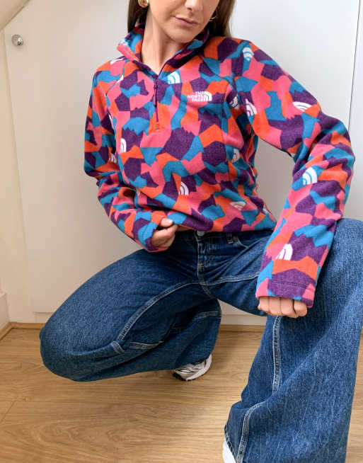 The North Face 1/4 zip fleece in pink print
