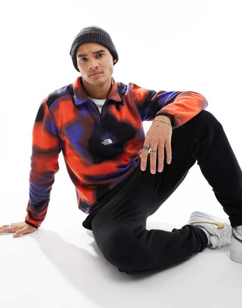 The North Face 1/4 zip glacier fleece with center logo in marble print - view 1