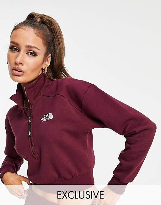Women The North Face 1/4 zip sweatshirt in burgundy Exclusive at  
