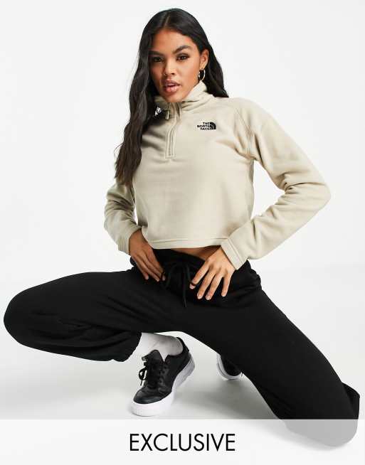 The North Face 100 Glacier 1/4 zip cropped fleece in beige Exclusive at ASOS