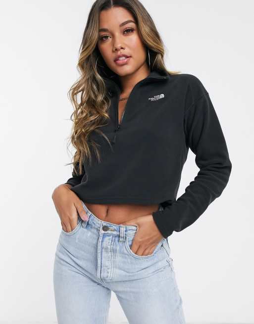 The North Face 100 Glacier 1 4 zip cropped fleece in black ASOS