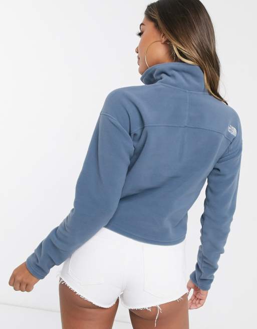 The North Face 100 Glacier 1 4 Zip Cropped Fleece In Blue Exclusive At Asos Asos