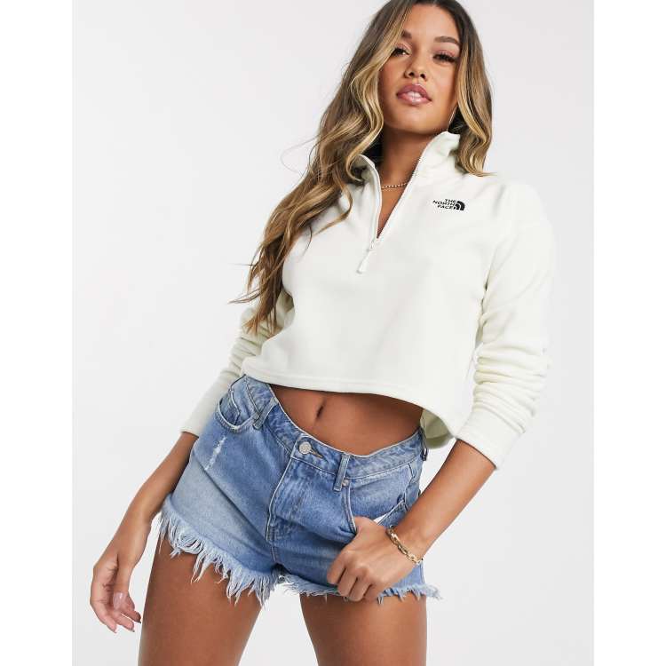 The North Face 100 Glacier 1/4 zip cropped fleece in cream | ASOS
