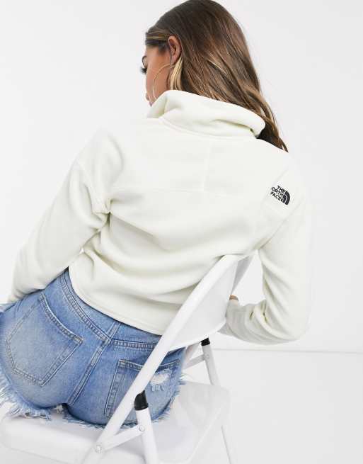 The North Face 100 Glacier 1/4 zip cropped fleece in cream, 2 of 4