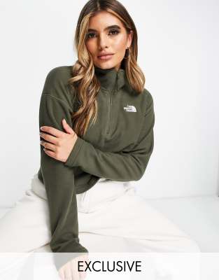 The North Face Glacier Cropped Fleece 1/4 Zip In Khaki-Green