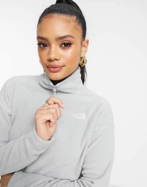 The North Face 100 Glacier 1/4 zip cropped fleece in light grey - view 1