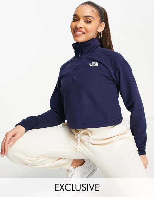 The North Face 100 Glacier 1/4 zip cropped fleece in navy Exclusive at ...