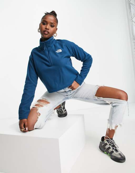 The North Face 100 Glacier 1 4 zip cropped fleece in navy