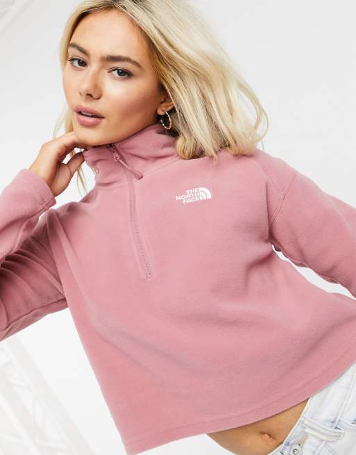 The North Face 100 Glacier 1/4 zip cropped fleece in pink