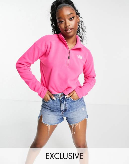 The North Face 100 Glacier 1/4 zip cropped fleece in pink