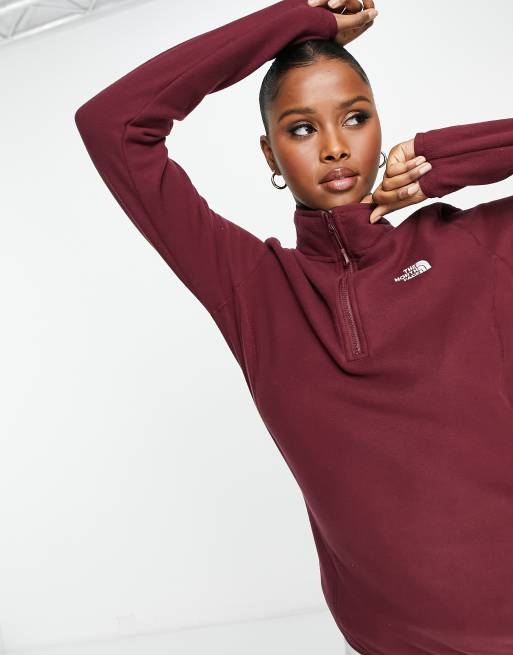 The North Face 100 Glacier 1 4 zip fleece in burgundy