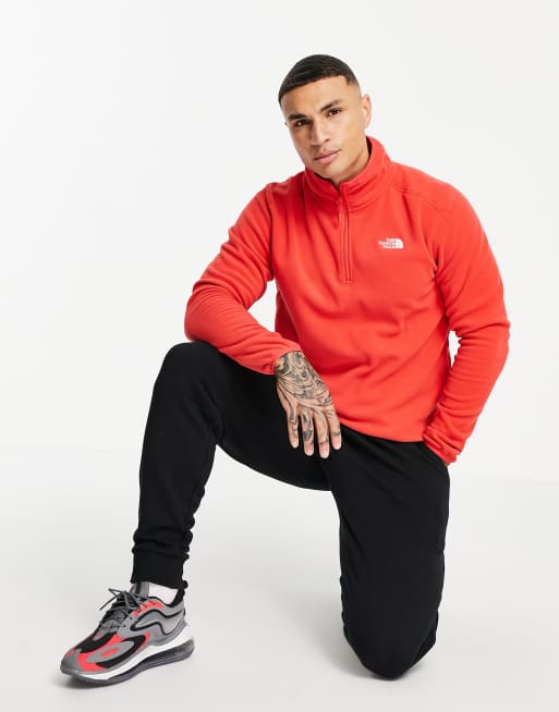 The North Face 100 Glacier 1/4 zip fleece in red Exclusive at ASOS