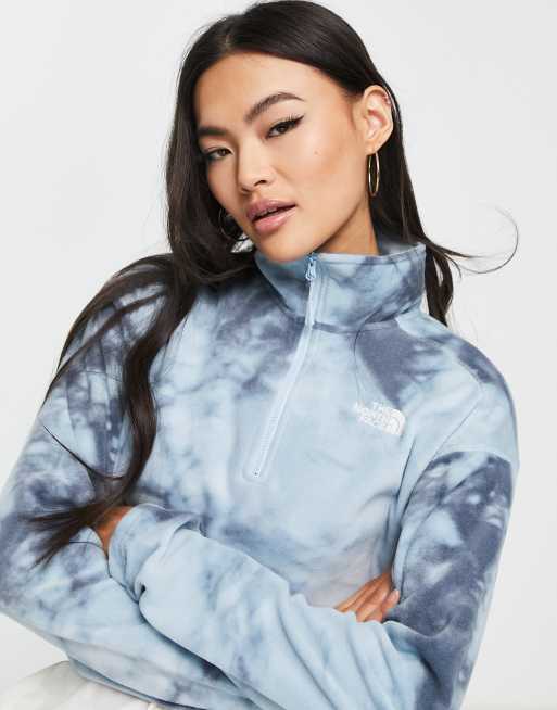 The North Face 100 Glacier cropped quarter zip fleece in blue tie-dye | ASOS