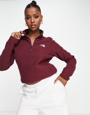 The North Face – 100 Glacier – Fleece-Oberteil in Burgunderrot mit kurzem Reißverschluss