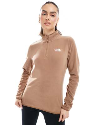 The North Face - 100 Glacier - Fleece-Sweatshirt in Hellbraun mit kurzem Reißverschluss
