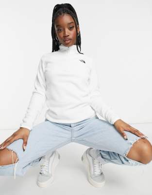 The North Face – 100 Glacier – Vit fleece med 1/4 dragkedja