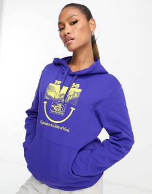 The North Face 1966 Smile Face printed oversized hoodie in dark blue Exclusive at ASOS