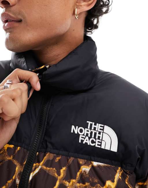 The North Face 1996 Nuptse down puffer jacket in brown abstract print