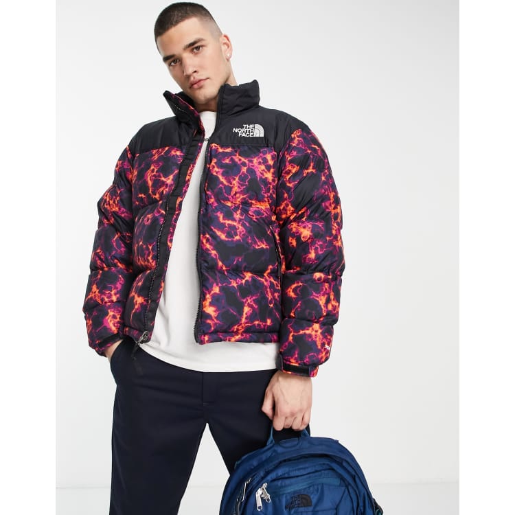 The North Face 1996 Retro Nuptse camo jacket in black/red